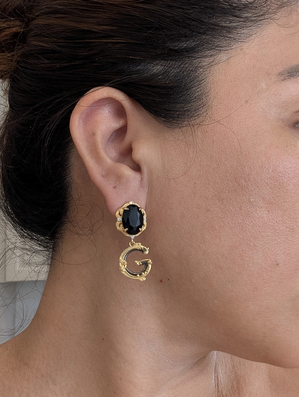 dolce & Gabbana Gold-Tone Earrings with Black Stone Accent